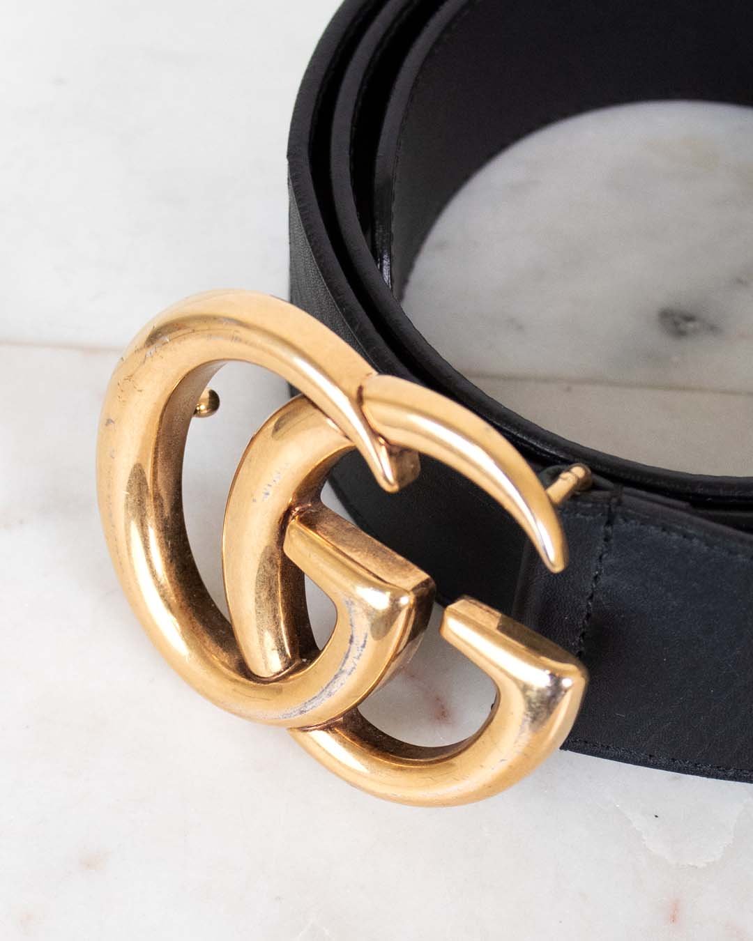 Gucci GG Marmont Gold Buckle Black Leather Belt — Otra Vez Gucci GG Marmont Gold Buckle Black Leather Belt — Otra Vez